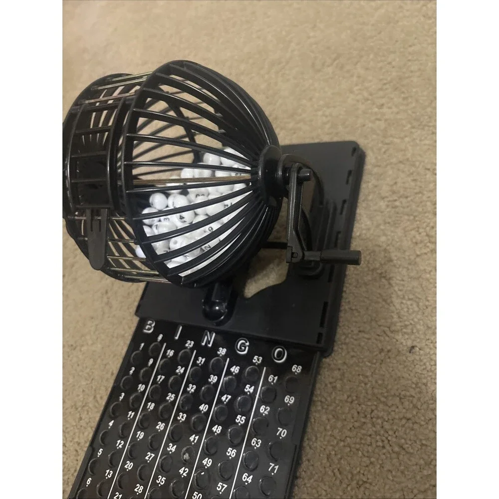 Black Metal Bingo Ball Roller Tumbler Hopper w 1/2-inch Numbered Balls 5x4” Cage
